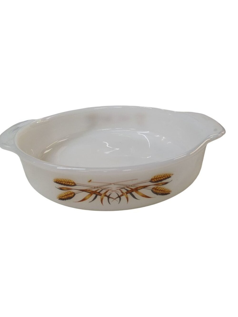 Fire-King Wheat Harvest Milk Glass 1.5 Quart Round Casserole Dish With Handles V